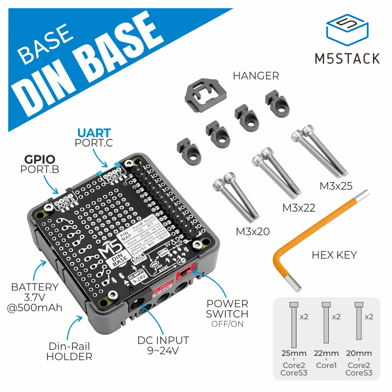 M5Stack - M5Stack 공식 Din 베이스, 500mAh 배터리